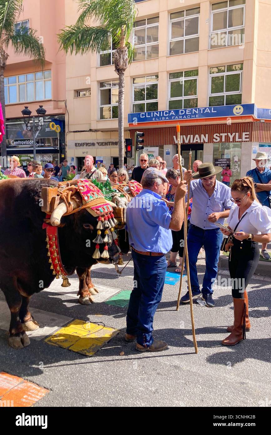 TORREMOLINOS, SPAGNA - 21 SETTEMBRE 2025: Celebrazione del tradizionale pellegrinaggio di San Miguel la domenica prima della fiera di Torremolinos, Spagna, con - Immagine stock catturata con smartphone