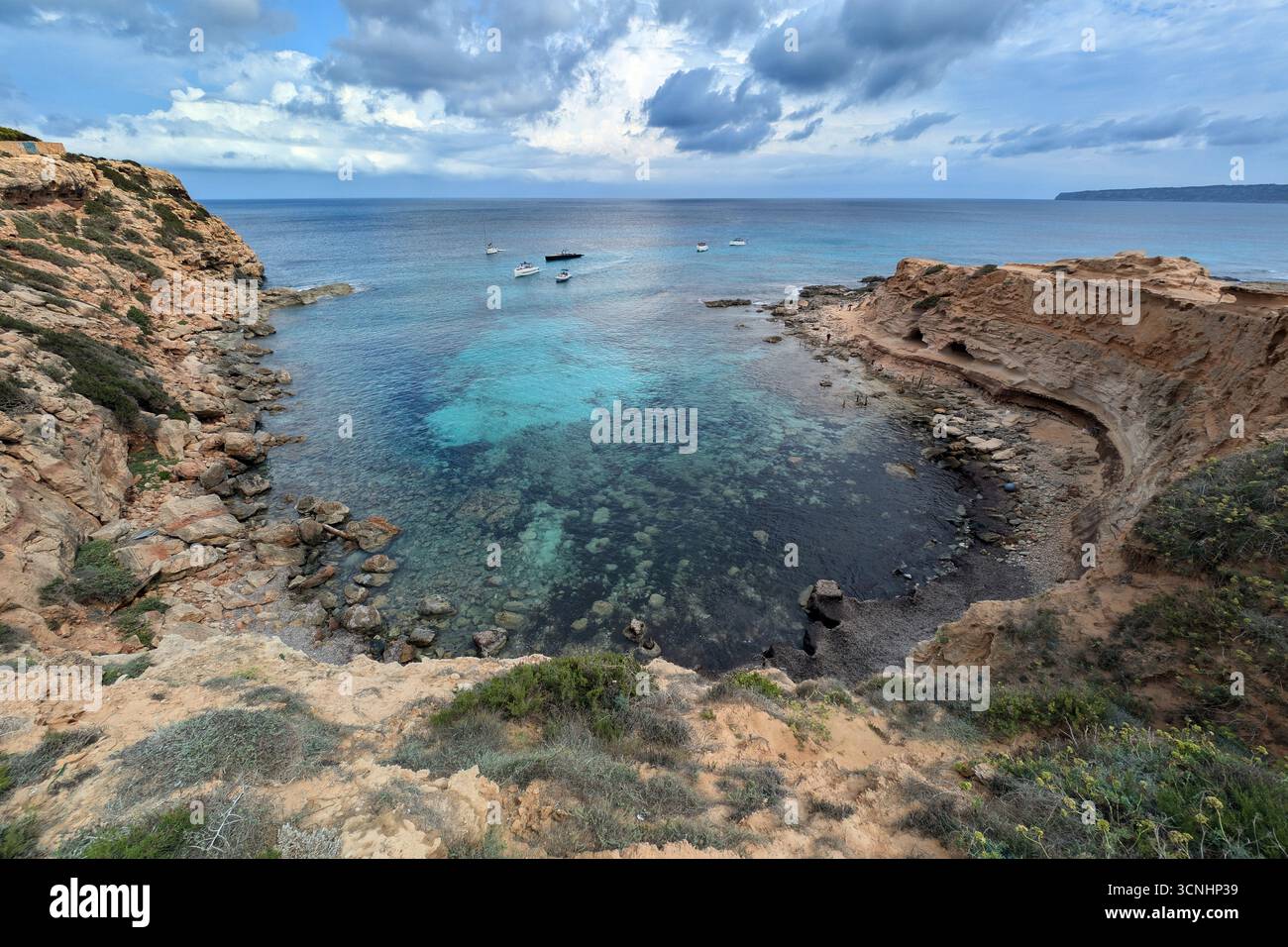 Cala en Baster a Formentera, Isole Baleari, Spagna. Foto Stock