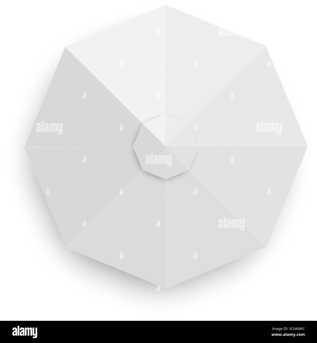Vista dall'alto della tenda. Ombrello gazebo a forma di ottagono. Ombrellone da spiaggia. Parasole per esposizioni o eventi di vendita. Mockup con tettoia del mercato o del caffè isolato su sfondo bianco. Illustrazione realistica vettoriale. Illustrazione Vettoriale
