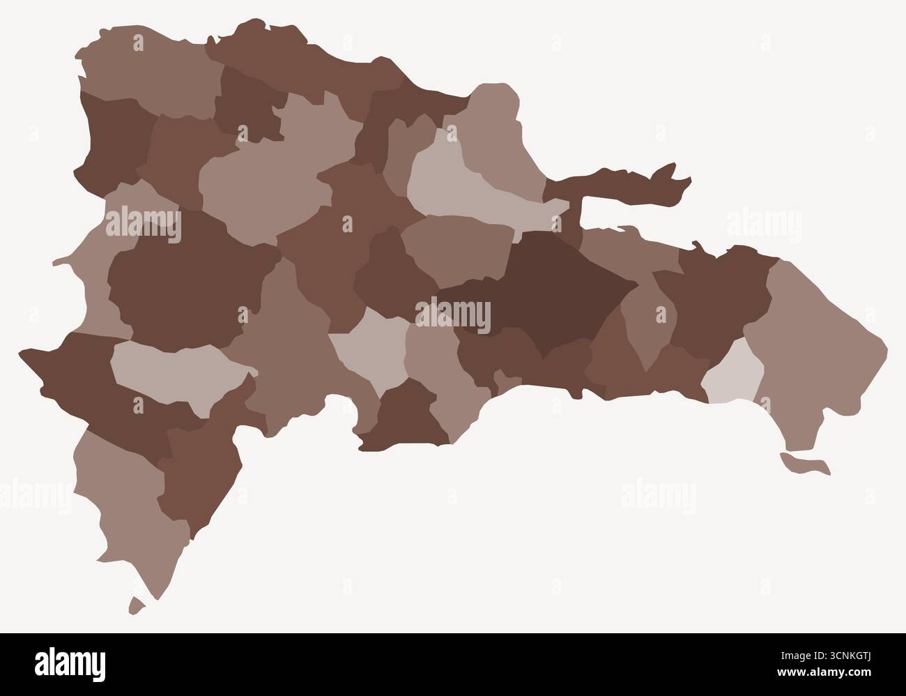 Mappa della Repubblica Dominicana con le regioni. Solo una semplice mappa di confine con la divisione della regione. Tavolozza dei colori marrone. Illustrazione Vettoriale