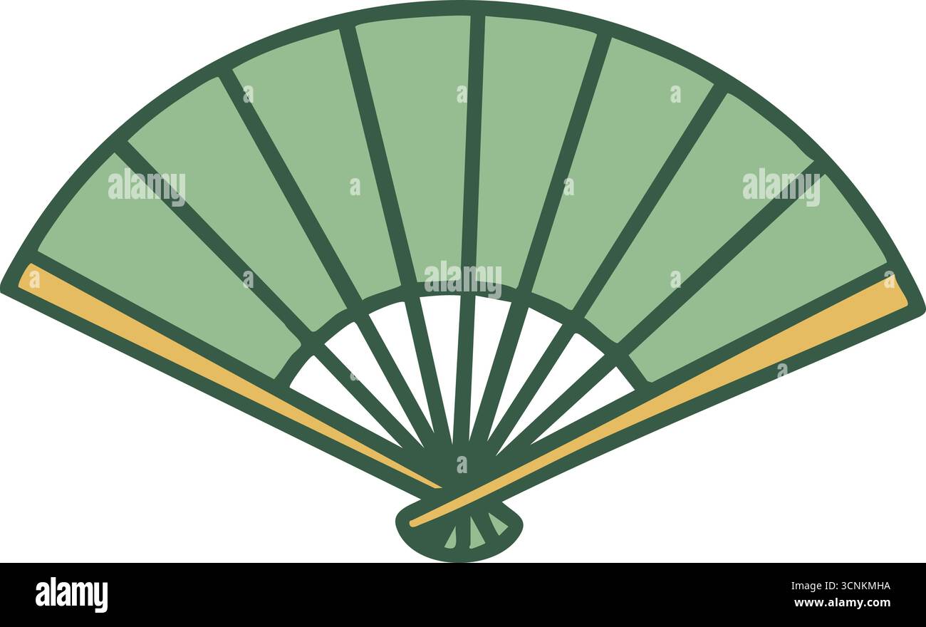 Un ventilatore portatile tradizionale con nervature di diffusione e pannelli pallidi per il raffreddamento e l'uso decorativo Illustrazione Vettoriale