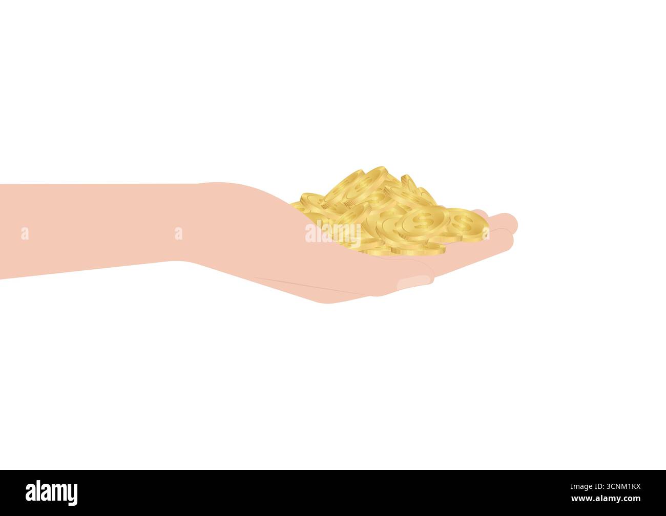 Moneta con le mani. Concetto di crescita del denaro, risparmio e investimenti. Illustrazione vettoriale. Illustrazione Vettoriale