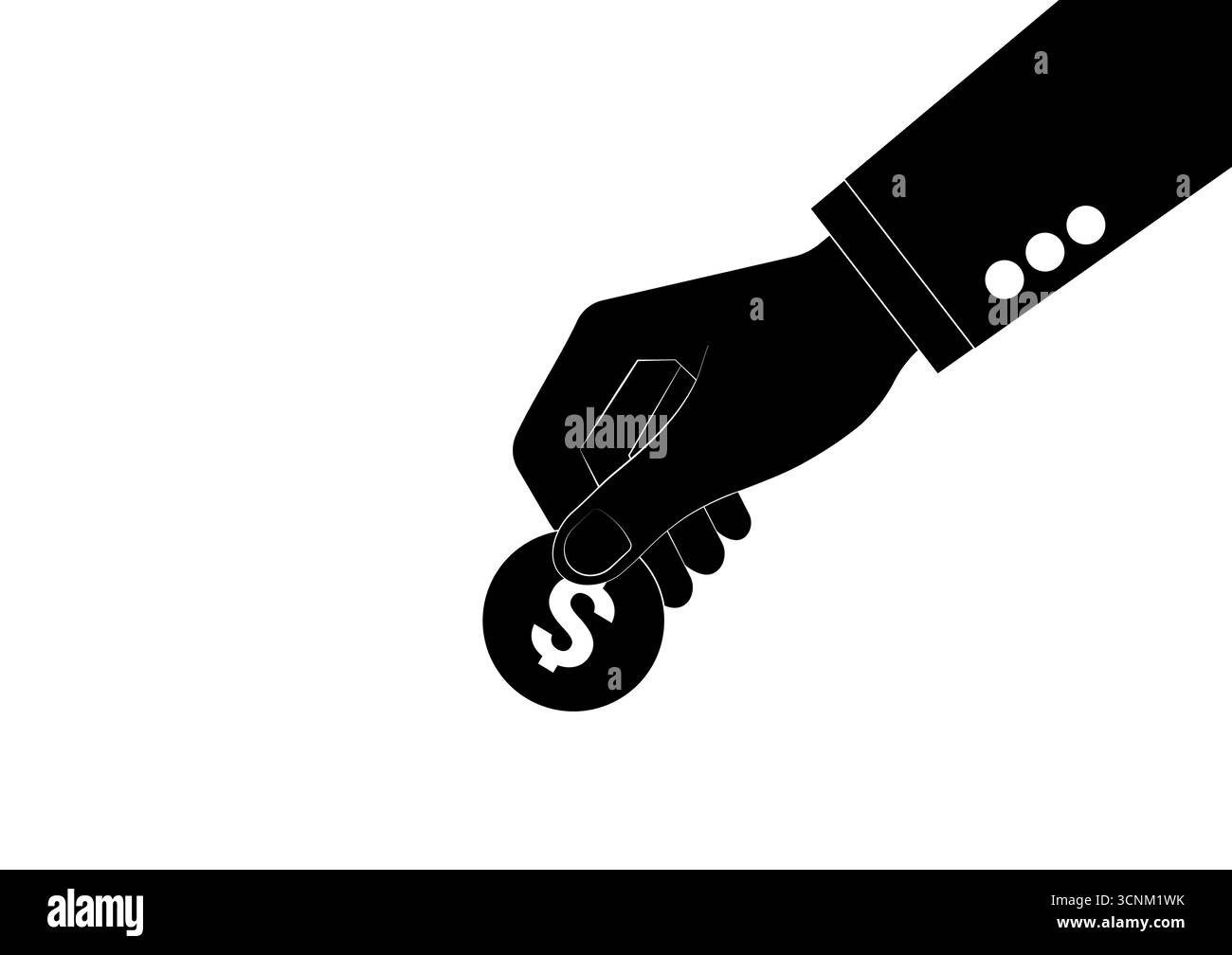 Icona a forma di moneta a mano, nero e bianco. Illustrazione vettoriale. Concetto di crescita del denaro, risparmio e investimenti. Illustrazione Vettoriale