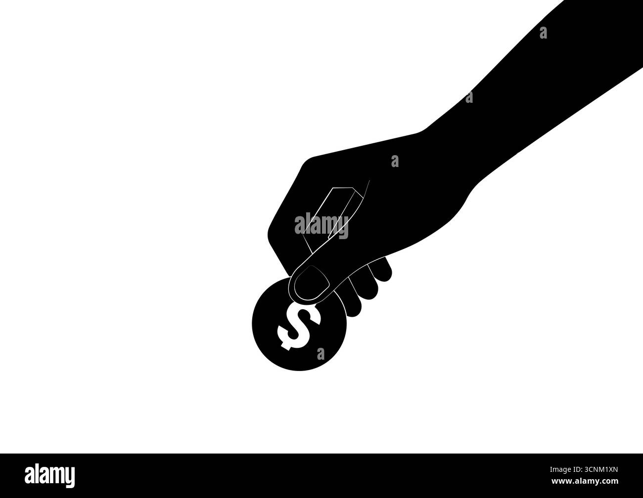 Icona a forma di moneta a mano, nero e bianco. Illustrazione vettoriale. Concetto di crescita del denaro, risparmio e investimenti. Illustrazione Vettoriale