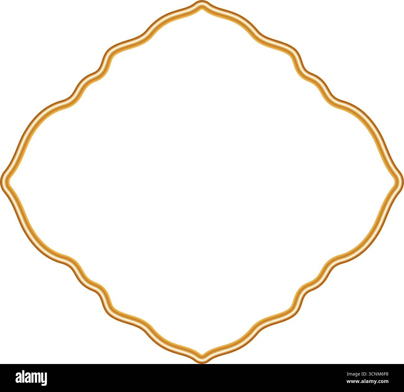 Bordo 3d della vignetta decorativa dorata. Cornice geometrica con decorazioni dorate ornamentali. Per certificati, premi, francobolli, etichette, badge Illustrazione Vettoriale