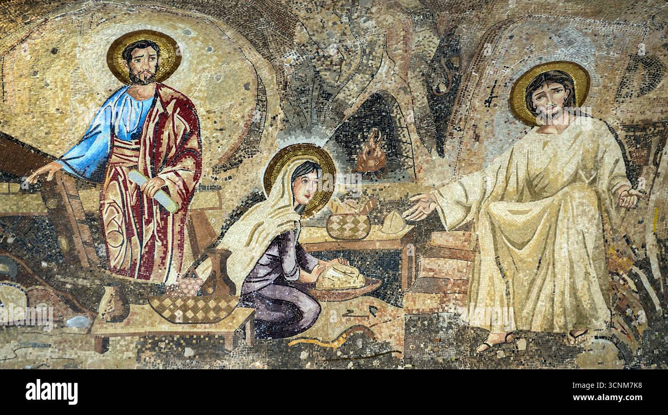 Israele; Galilea; Nazareth; mosaico della Sacra famiglia nella cripta della Chiesa di San Giuseppe; Mosaik der Heiligen Familie in der Krypta der St. Josephskirche Foto Stock