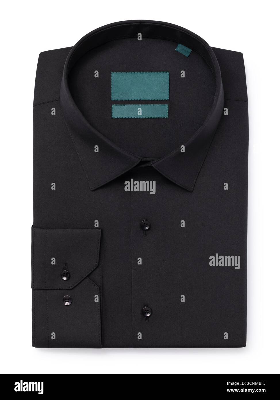 Classica camicia nera a maniche lunghe da uomo, isolata su sfondo bianco, vista dall'alto Foto Stock