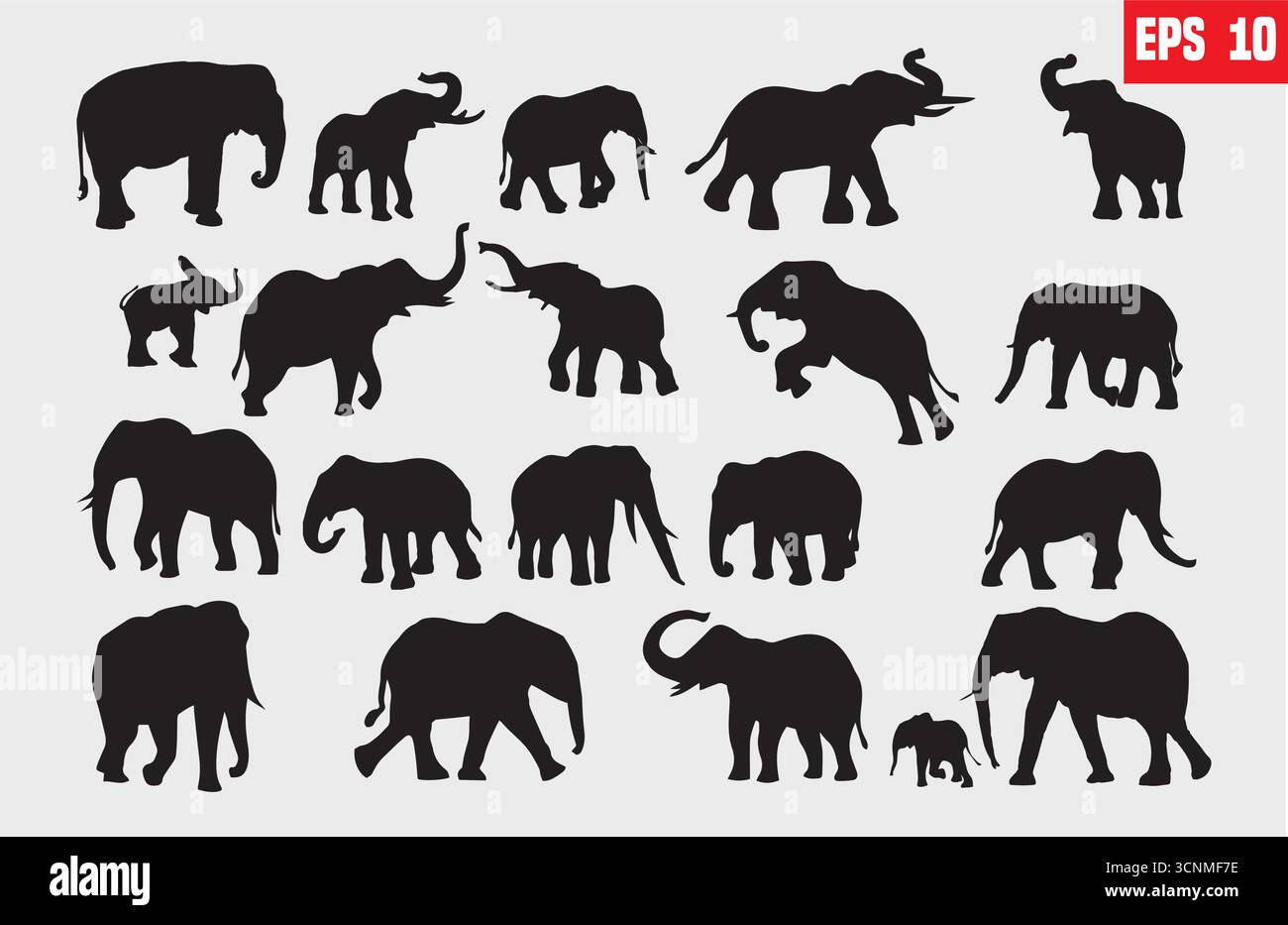 icone degli elefanti semplici illustrazioni in bianco e nero Illustrazione Vettoriale