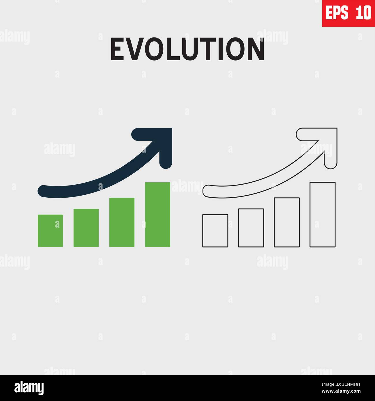 Icona di crescita. Ricavi, aumento, successo, trionfo, avanzamento, mentalità, sviluppo, vittoria e miglior set di icone solide. Illustrazione Vettoriale