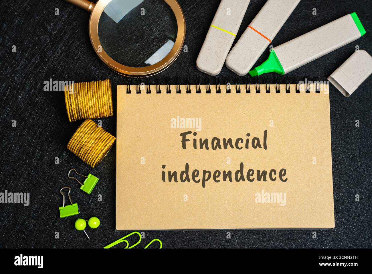 Concetto di indipendenza finanziaria. Ricchezza personale sufficiente a coprire le spese di vita senza contare su un'occupazione attiva, garantendo libertà e contrasti Foto Stock