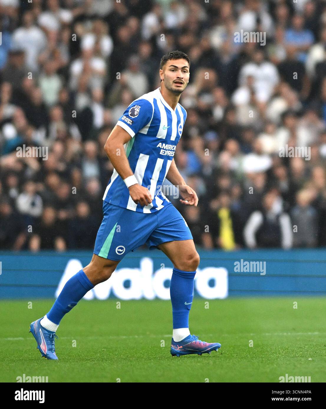 Diego Coppola di Brighton durante la partita di Premier League tra Brighton e Hove Albion e Tottenham Hotspur all'American Express Stadium di Brighton, Regno Unito - 20 settembre 2025 - foto Simon Dack / Telephoto Images solo uso editoriale. Niente merchandising. Per le immagini di calcio si applicano restrizioni fa e Premier League inc. Non è consentito l'utilizzo di Internet/dispositivi mobili senza licenza FAPL. Per ulteriori dettagli, contattare Football Dataco Foto Stock
