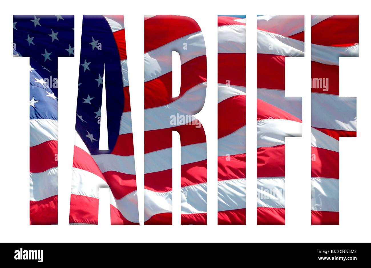 Composito digitale. 31 maggio 2025 la parola tariffaria con sovrapposizione della bandiera degli Stati Uniti. Sotto la presidenza di Donald Trump le tariffe sono state armate Foto Stock