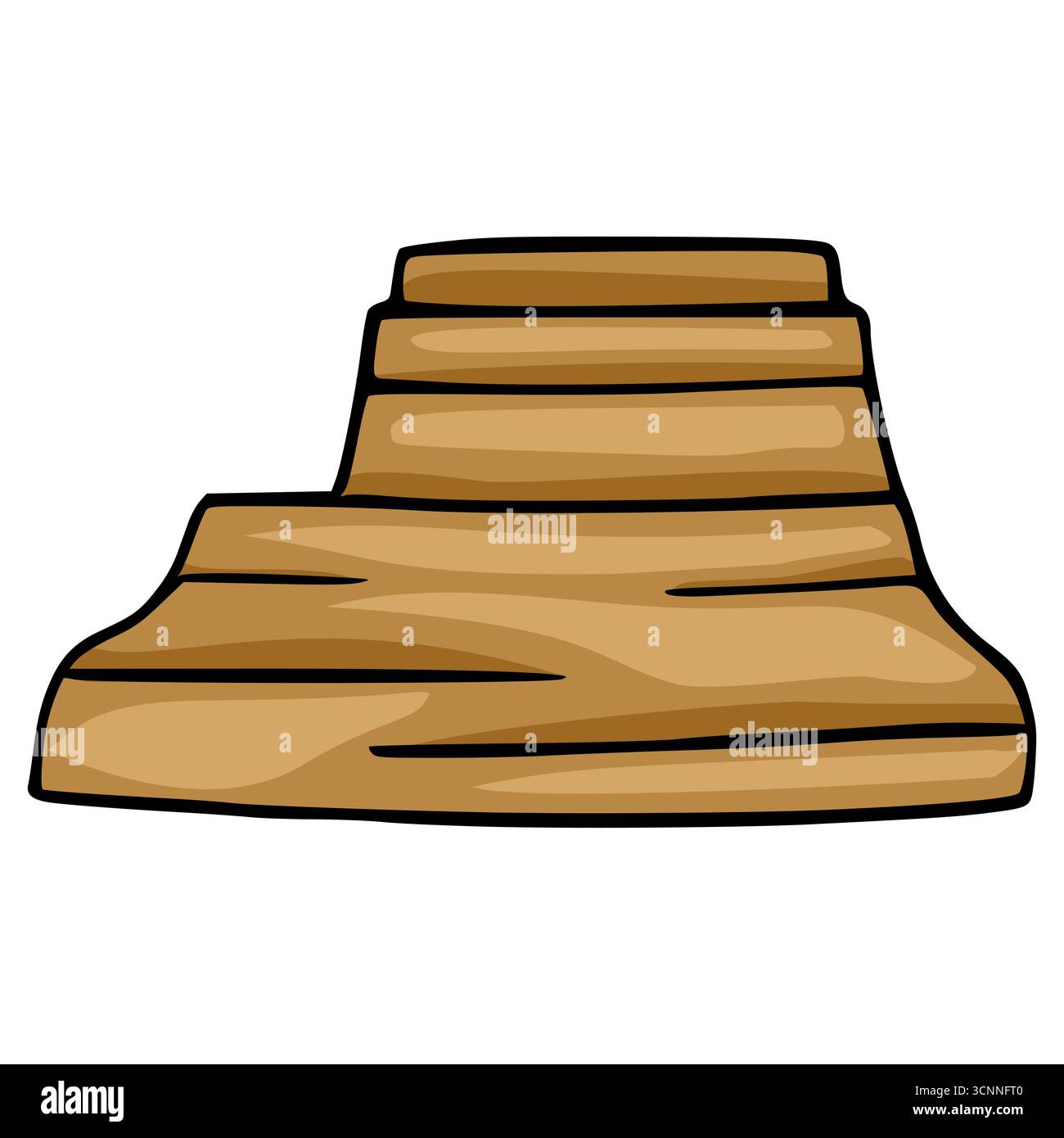Un'illustrazione vettoriale di una formazione rocciosa marrone stilizzata, stratificata, che ricorda una piramide maya semplificata, perfetta per progetti di progettazione che richiedono una u Illustrazione Vettoriale