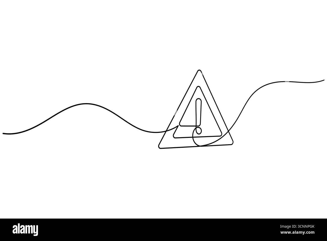 Segnale di pericolo punto esclamativo triangolo disegno a una linea e illustrazione vettoriale del contorno in stile minimalista Illustrazione Vettoriale