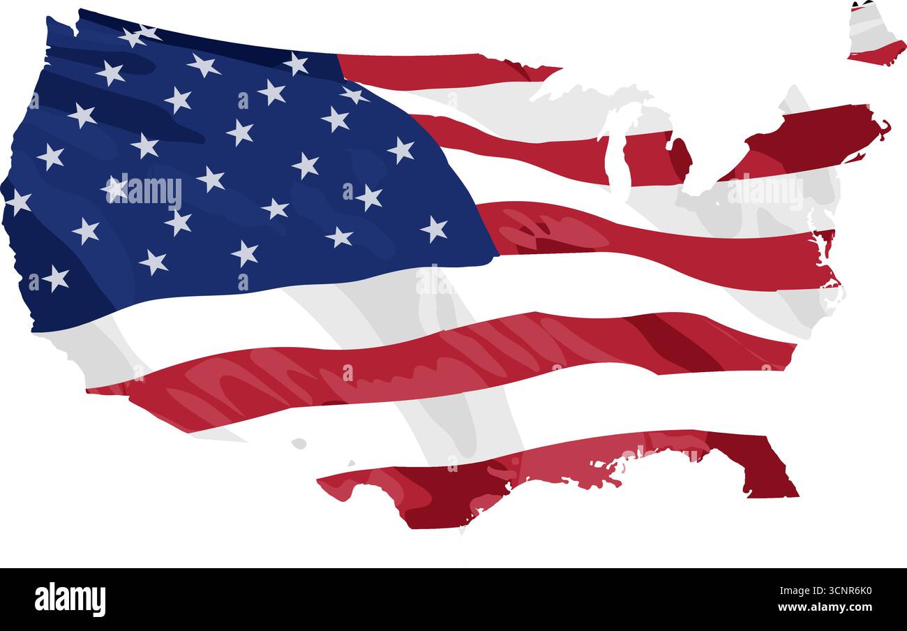 Grunge mappa degli stati uniti d'america con bandiera Illustrazione Vettoriale