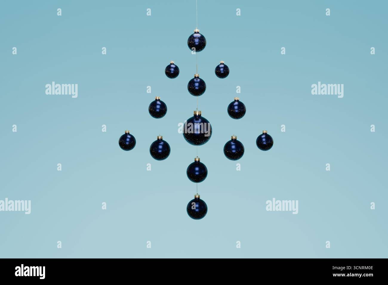 rendering in 3d di ornamenti natalizi luccicanti appesi a forma di albero Foto Stock