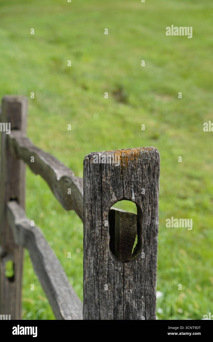Palo di recinzione rustico in legno Foto Stock
