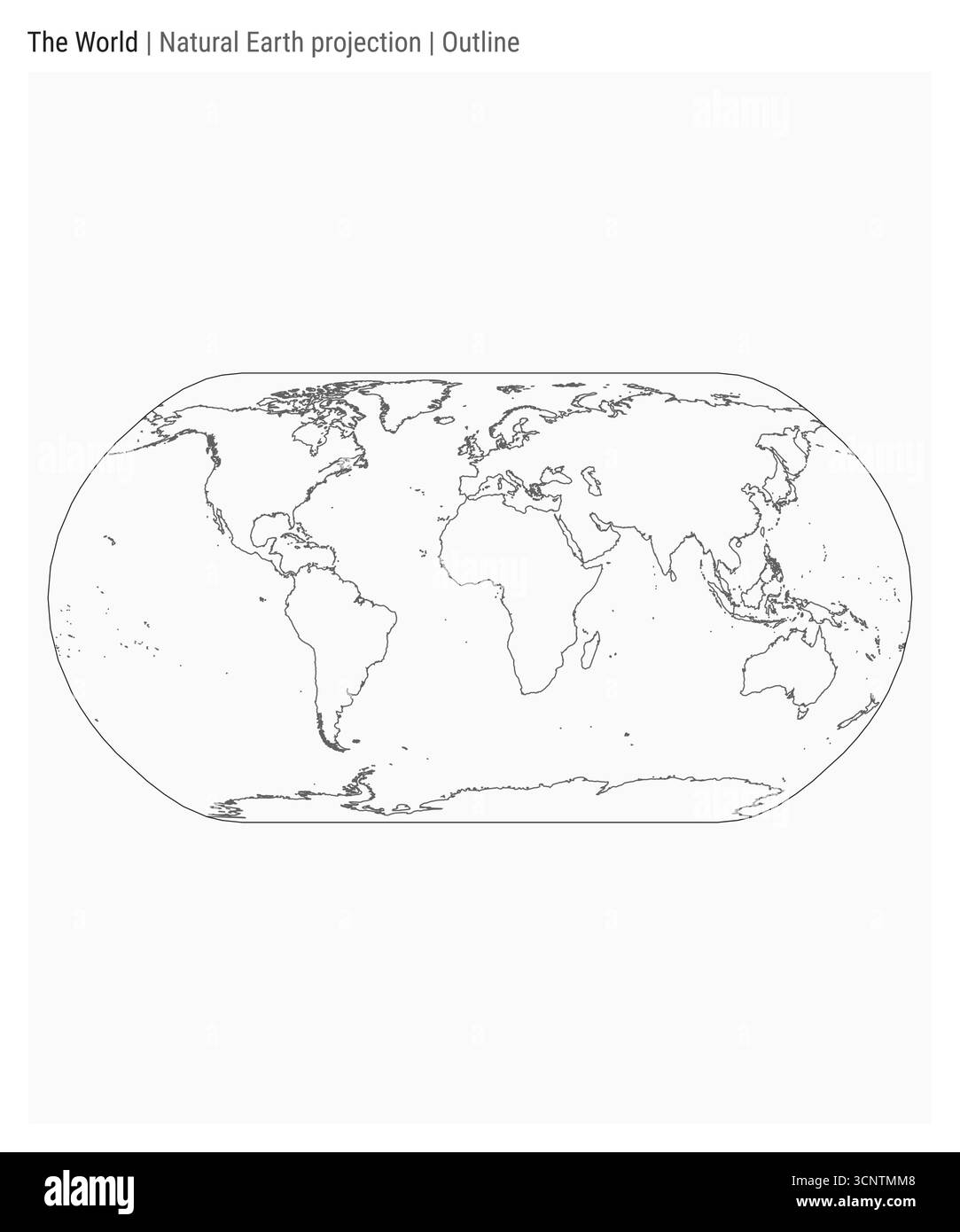 Mappa del mondo. Proiezione naturale della Terra. Stile contorno. Mappa mondiale dettagliata per infografiche, istruzione, report e presentazioni. Illustrazione vettoriale. Illustrazione Vettoriale