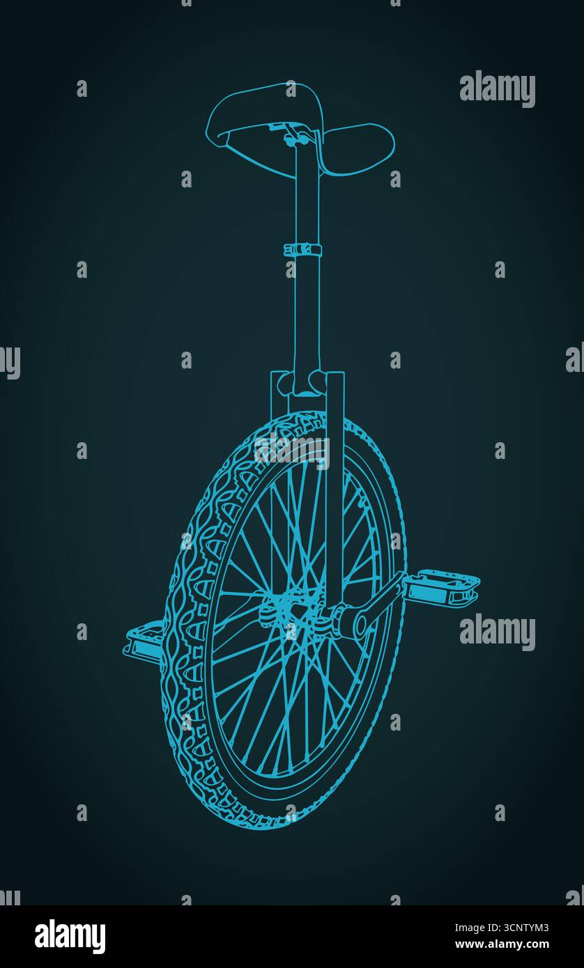 Illustrazione vettoriale stilizzata del progetto isometrico dell'uniciciclo Illustrazione Vettoriale