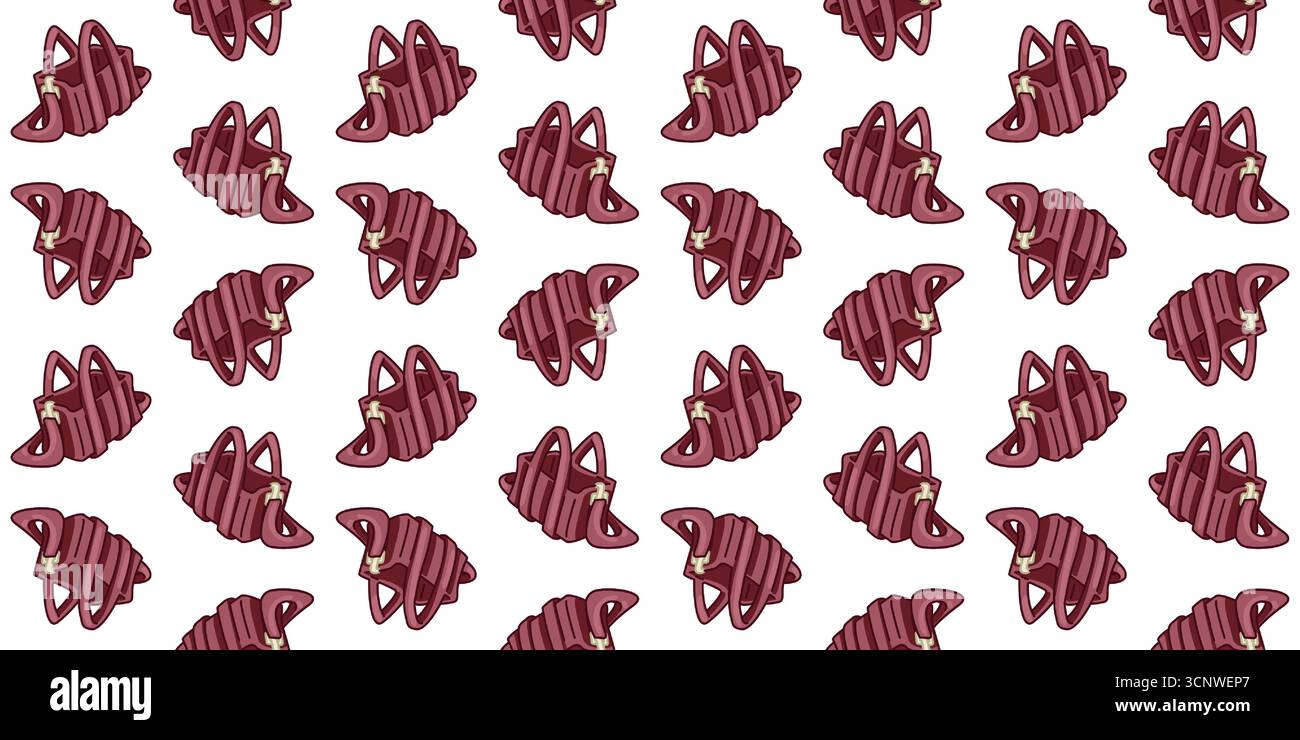 Zaini Borgogna Seamless Cartoon zaini borse campeggio scuola cartoni animati modello piatto senza cuciture con zaini color Bordeaux isolati su b bianco Illustrazione Vettoriale