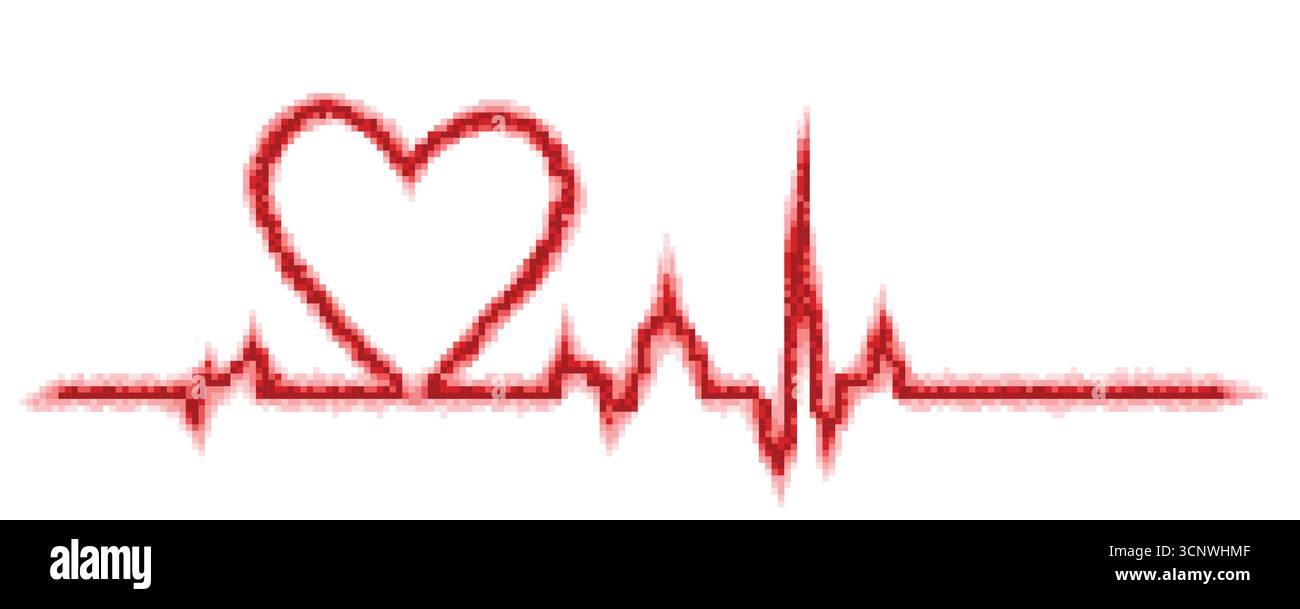 Il simbolo del cuore pixel con impulso. Illustrazione Vettoriale