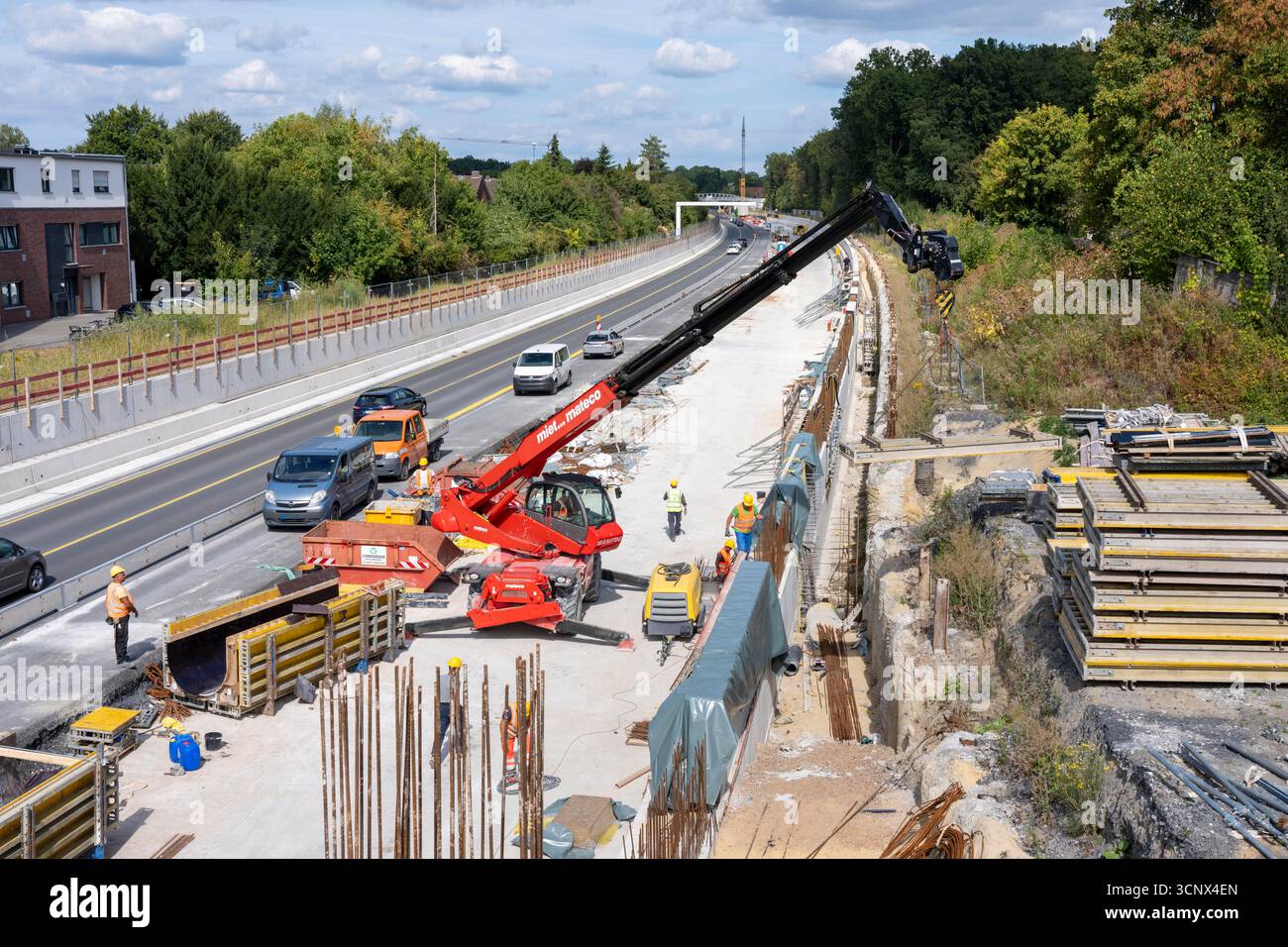 Ricostruzione ed espansione dell'autostrada federale B51 da 2 a 4 corsie, tangenziale sud-est a Münster, tangenziale, costruzione di nuove corsie e rumore b Foto Stock