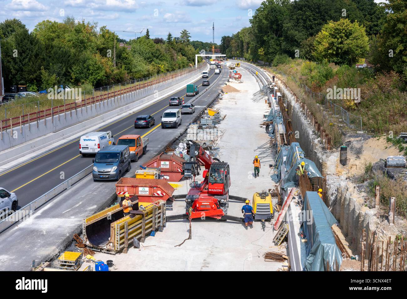 Ricostruzione ed espansione dell'autostrada federale B51 da 2 a 4 corsie, tangenziale sud-est a Münster, tangenziale, costruzione di nuove corsie e rumore b Foto Stock