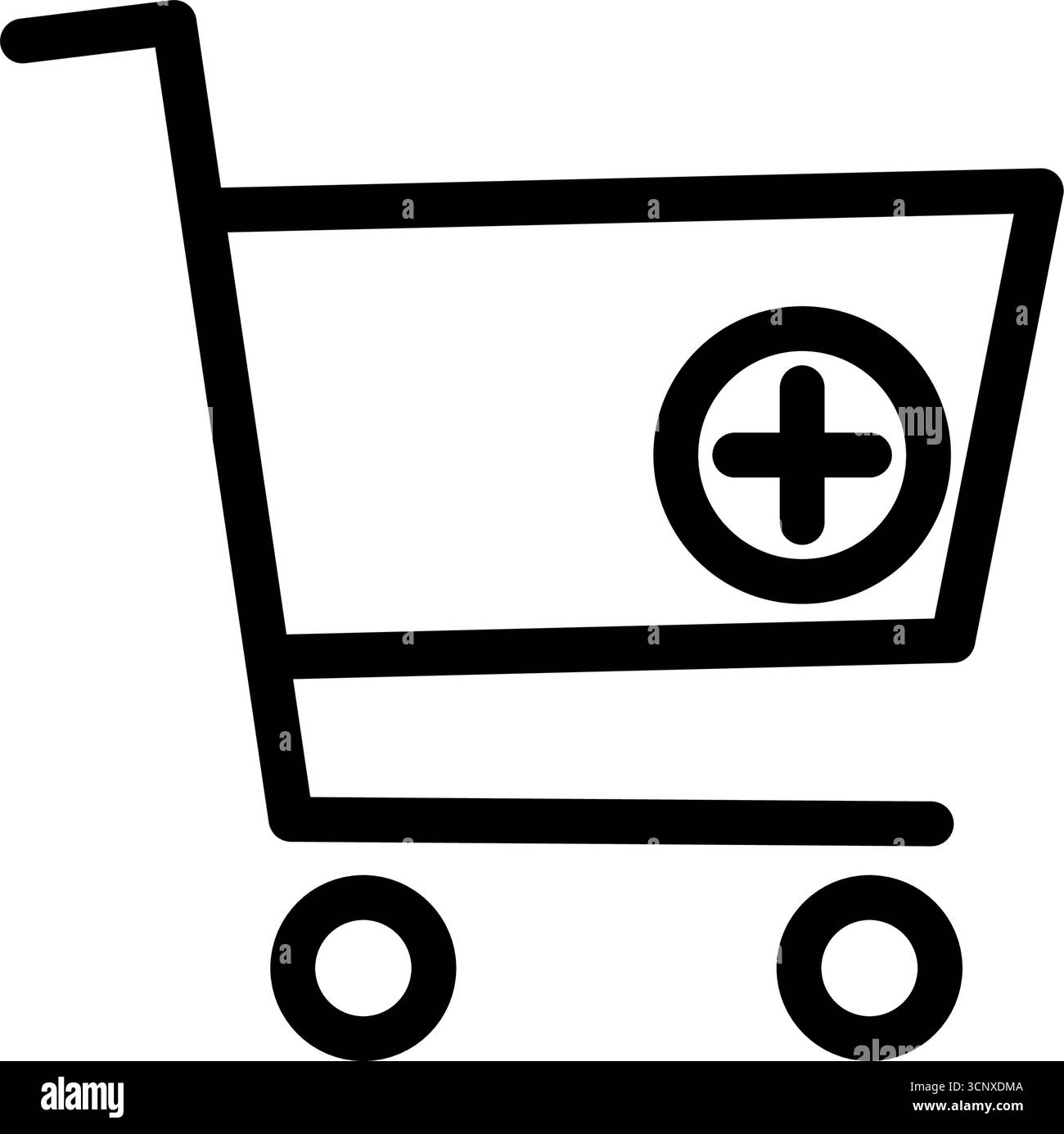 Carrello con l'icona del vettore della linea del segno più Illustrazione Vettoriale