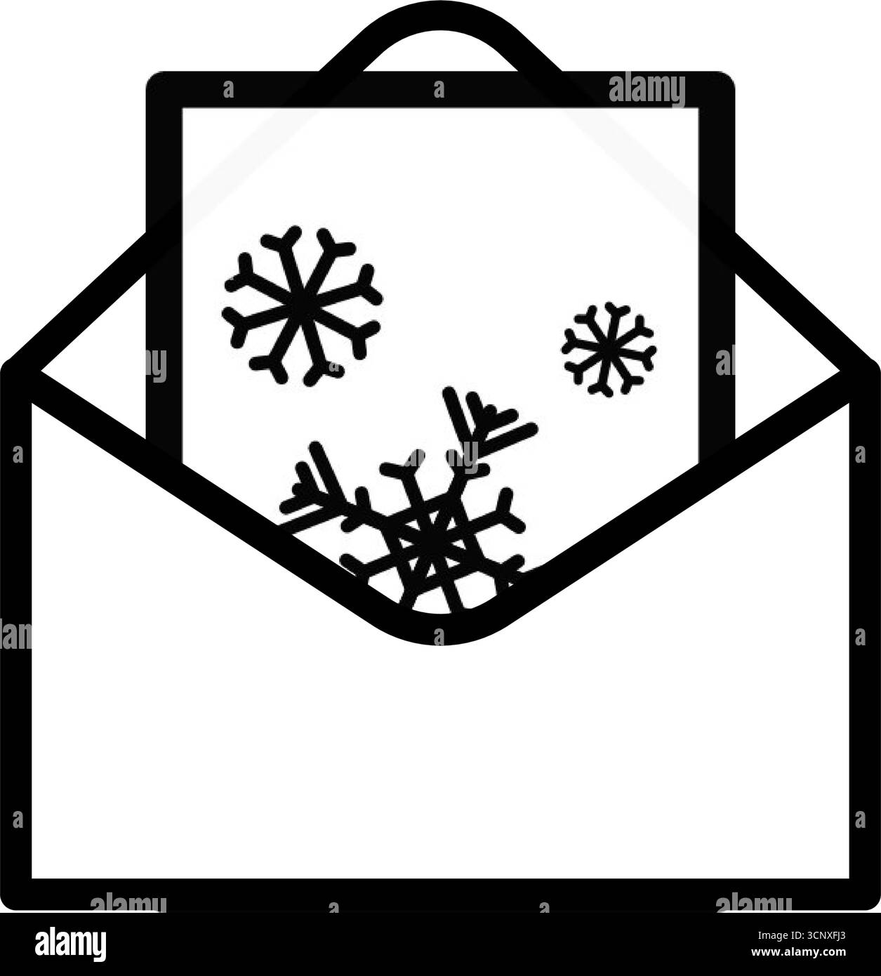 Buon Natale busta postale con l'icona vettoriale dei fiocchi di neve Illustrazione Vettoriale