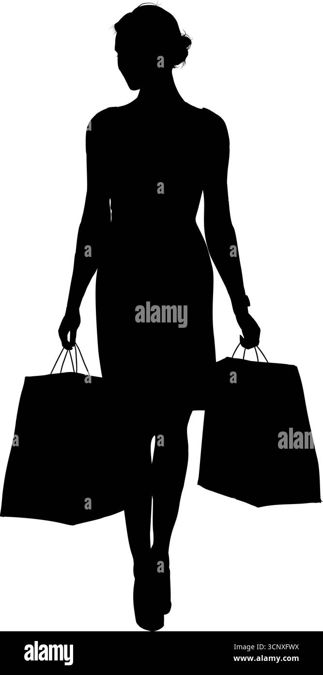Donna che tiene in mano la silhouette delle borse della spesa - illustrazione vettoriale Illustrazione Vettoriale