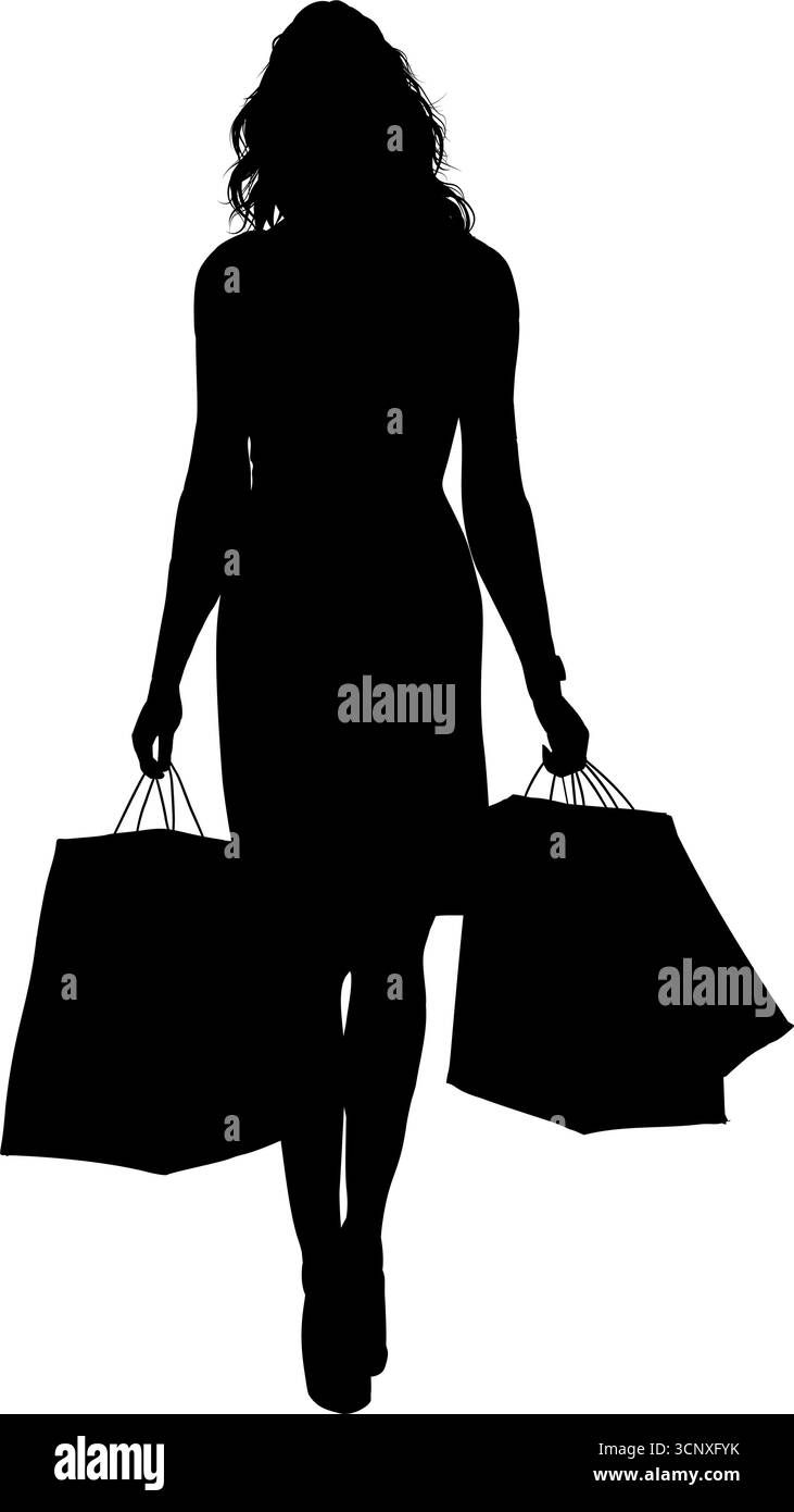 Donna che tiene in mano la silhouette delle borse della spesa - illustrazione vettoriale Illustrazione Vettoriale