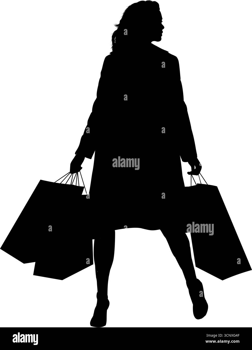 Donna che tiene in mano la silhouette delle borse della spesa - illustrazione vettoriale Illustrazione Vettoriale