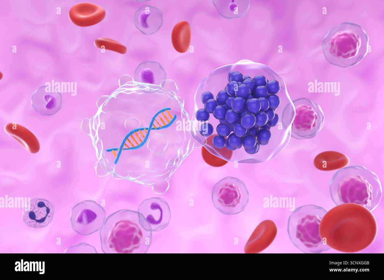 Terapia genica nel linfoma diffuso a grandi cellule B (DLBCL) - Vista ravvicinata illustrazione 3d. Foto Stock