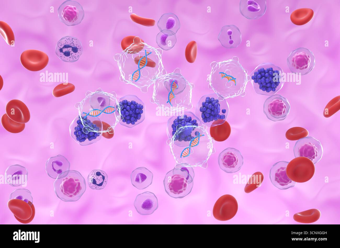 Terapia genica nel linfoma diffuso a grandi cellule B (DLBCL) - Vista isometrica illustrazione 3d. Foto Stock