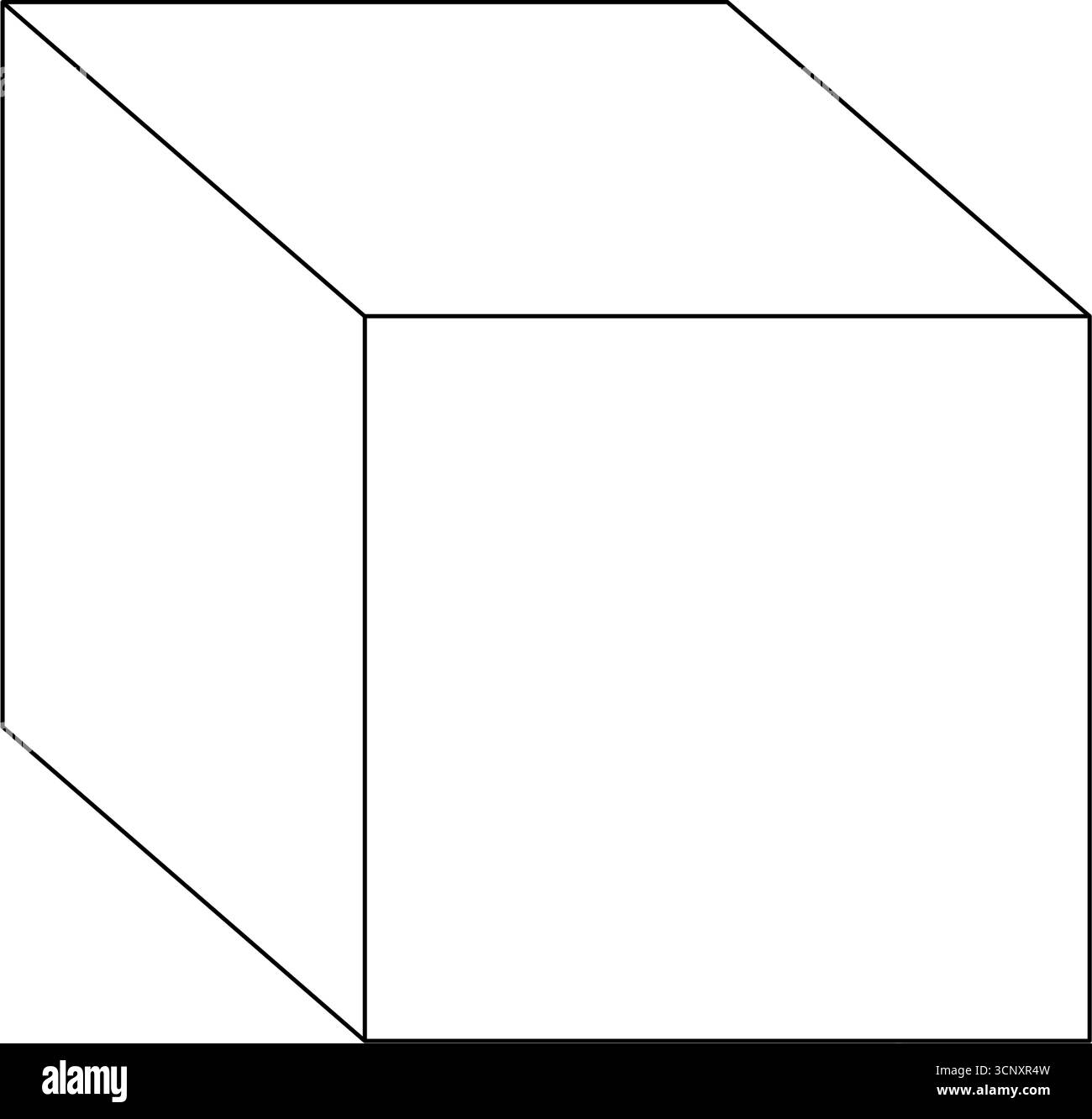 Semplice disegno lineare di forma geometrica a cubo. Illustrazione a reticolo tridimensionale del cubo Illustrazione Vettoriale