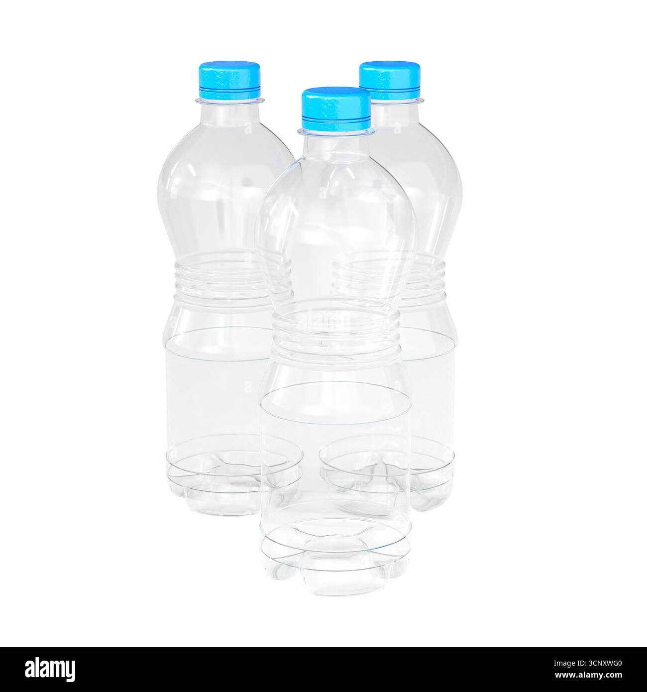 flaconi vuoti in plastica trasparente isolati 3d. Foto Stock