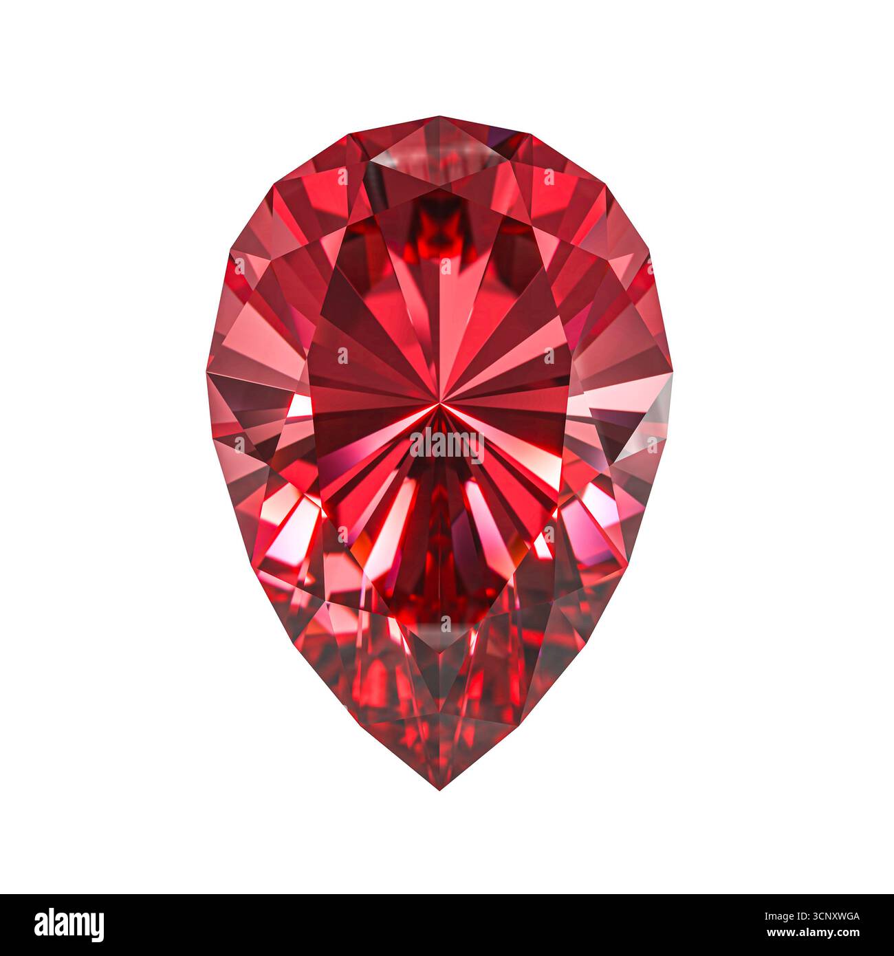 Sfondo isolato in 3d ruby gemstone con taglio a pera rossa Foto Stock