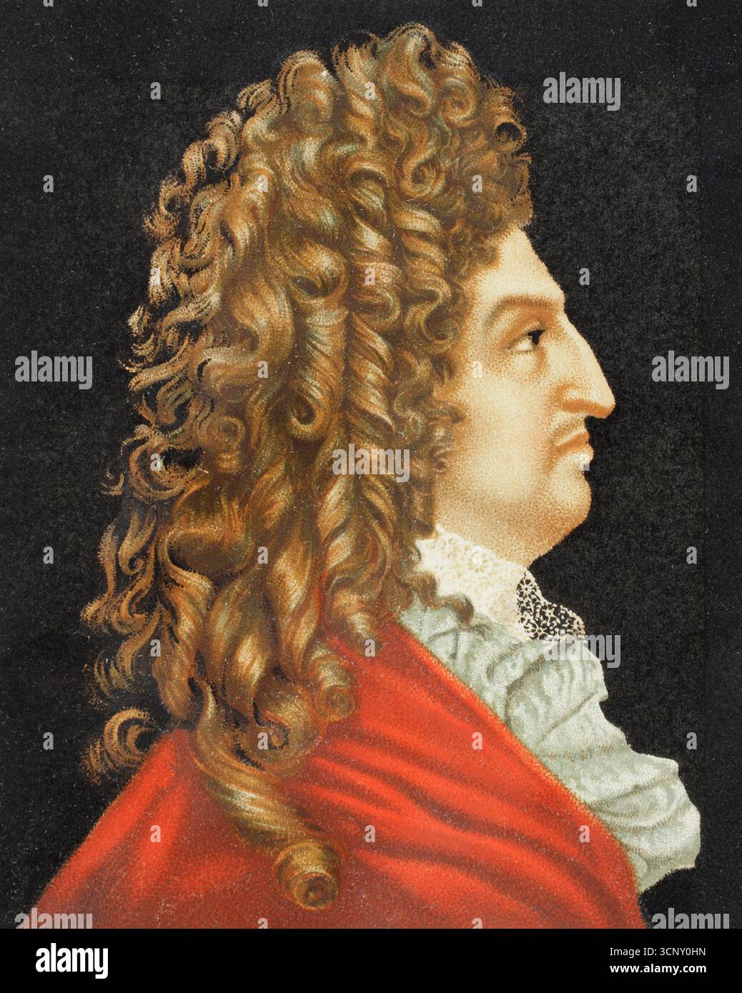 Luigi XIV, noto come "il Re Sole" (1638-1715). Re di Francia (1643-1715). Verticale. Litografia di Urrabieta basata su un dipinto dell'artista francese Antoine Benoist (1632-1717), 1706. Cromolitografia. XVI siècle: lettres, Sciences et Arts, France 1590-1700 (XVII secolo: Lettere, scienze e arti), di Paul Lacroix. Pubblicato a Parigi da Librairie de Firmin-Didot et Cie, 1882. Foto Stock