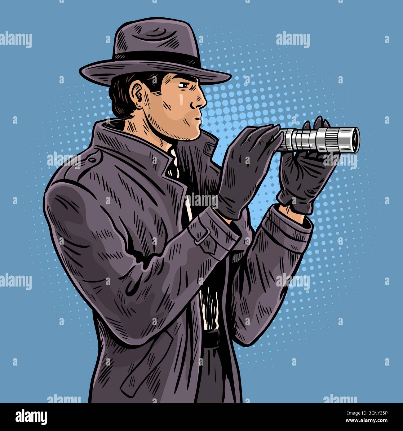Detective retrò con illustrazione monoculare in vetro spia Illustrazione Vettoriale