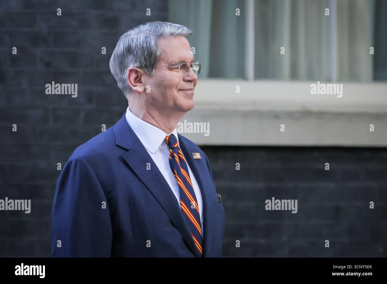 Scott Bessent, Segretario al Tesoro degli Stati Uniti, politico repubblicano americano nell'amministrazione Trump in visita a Downing Street, Londra, Regno Unito Foto Stock