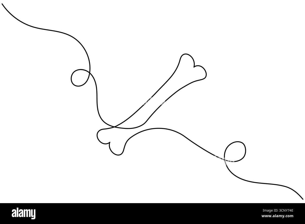 Disegno a linea singola di due ossa di cane incrociate l'una sull'altra con linee curve ossa incrociate Illustrazione Vettoriale