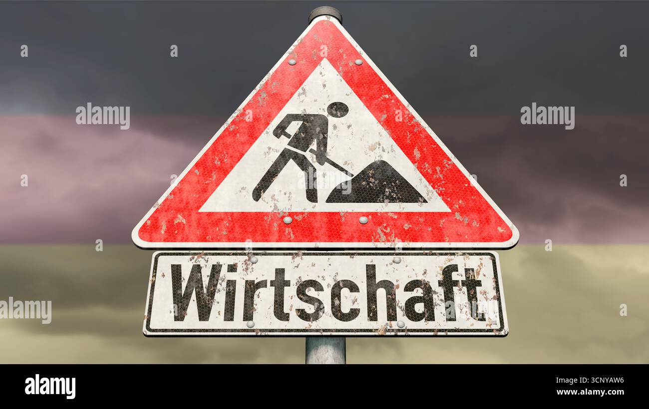 Firma con la parola tedesca Wirtschaft (economia) - la Germania nella crisi economica Foto Stock