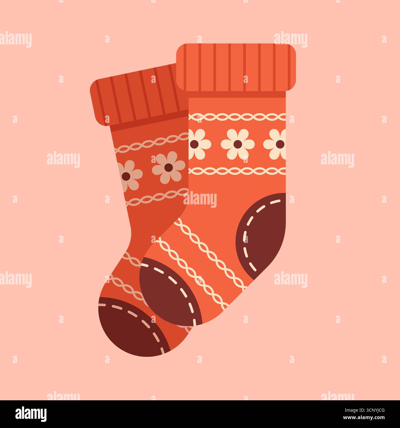 Illustrazione vettoriale delle calze comode. Comode calze autunnali Vector con motivo decorativo. Perfetto per illustrazioni di abbigliamento caldo, moda autunnale e stagione Illustrazione Vettoriale