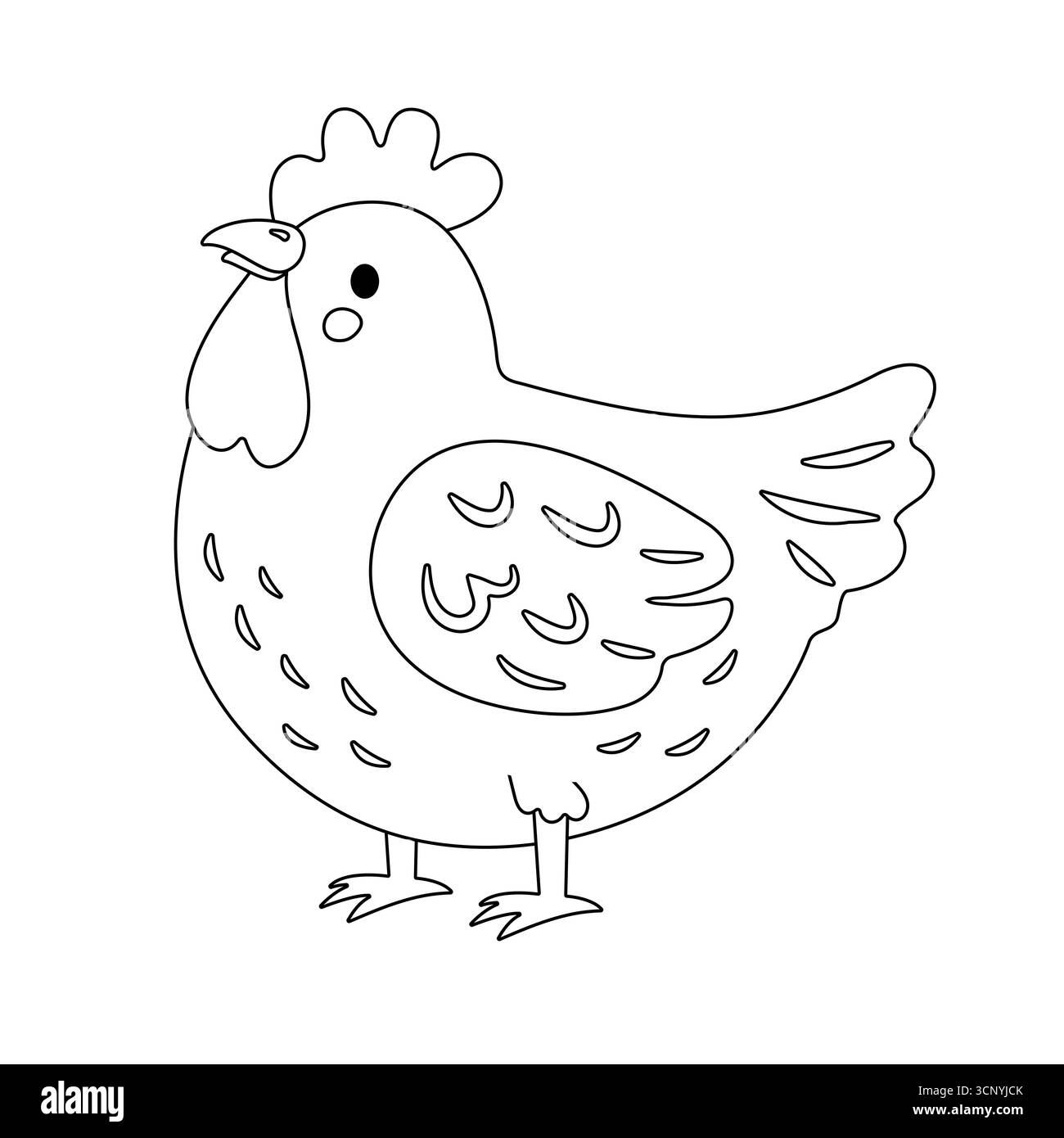 Pagina di colorazione del pollo a cartoni animati. Illustrazione Vettoriale