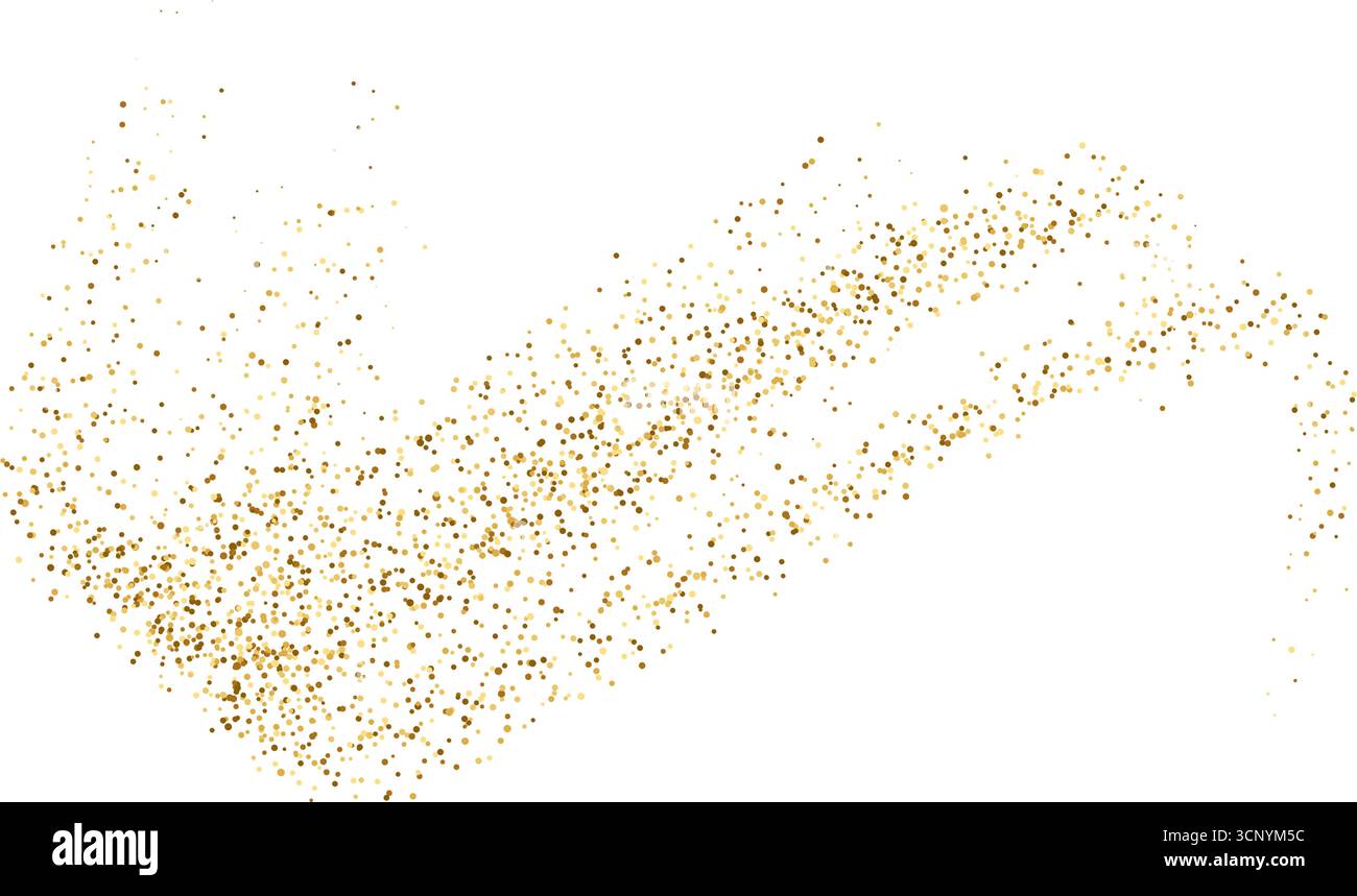 Flusso a stilo dorato, motivo ondulato con glitter. Onde dorate dinamiche con particelle di piccole dimensioni ed effetti luminosi. Polvere vettoriale dorata Illustrazione Vettoriale