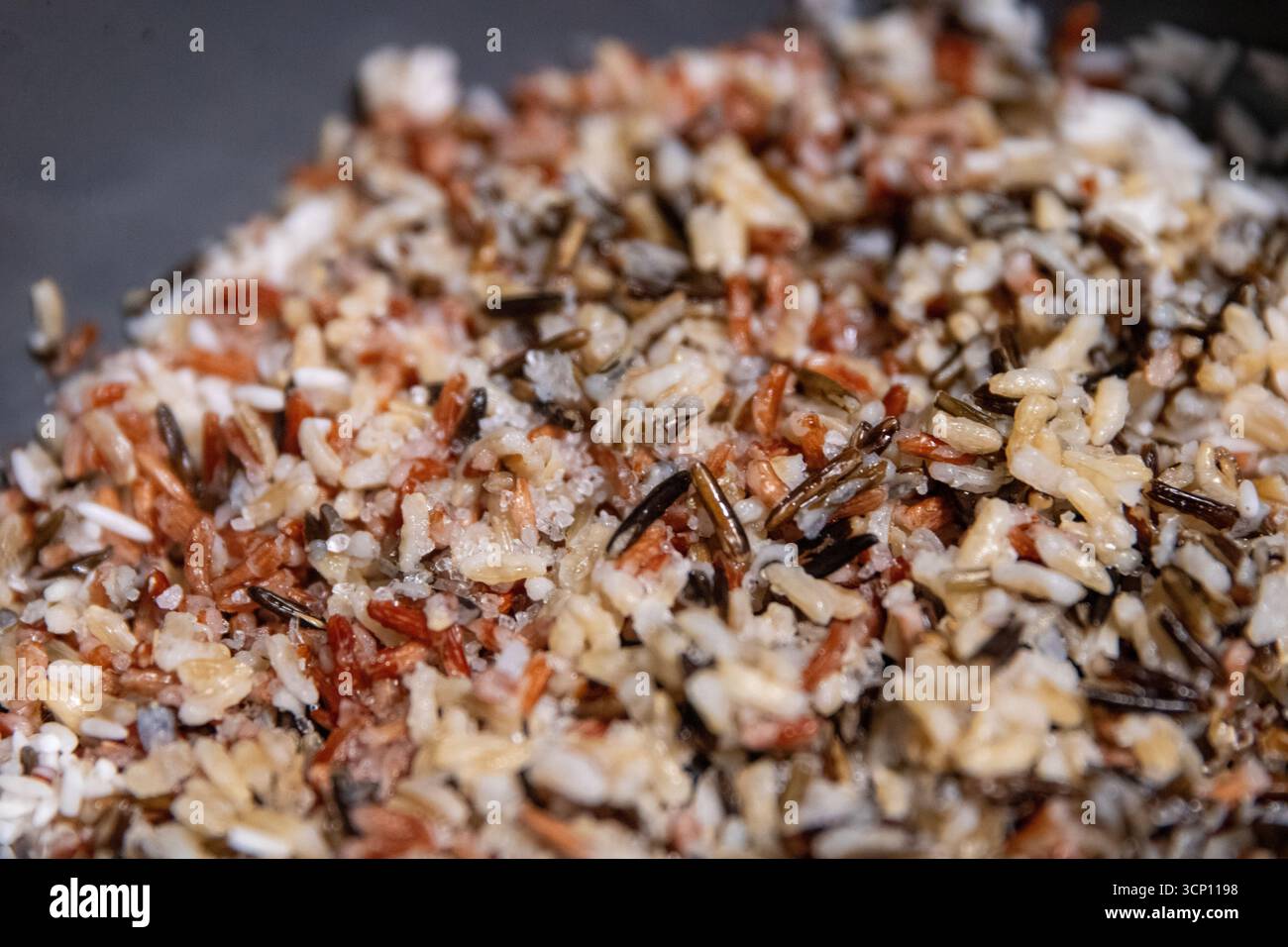 Riso selvatico cucinato come contorno con molti cereali diversi Foto Stock