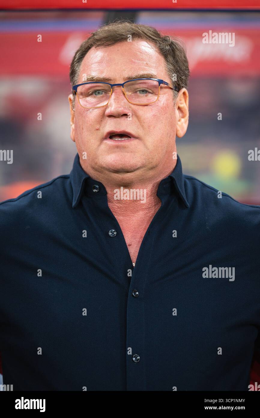 CHORZOW; POLONIA - 7 SETTEMBRE 2025: Qualifiche per FIFA 2026. Partita di calcio Polonia vs Finlandia. Jan Urban allenatore della Polonia. Foto Stock
