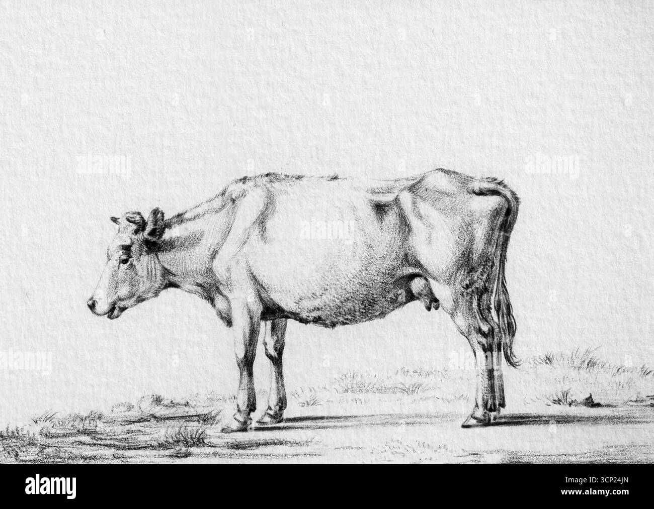 Pascolo di Jean Bernard - pittura pastorale francese del XIX secolo, scena rustica del bestiame di campagna, arte animale di fattoria, opere d'arte di pubblico dominio Foto Stock