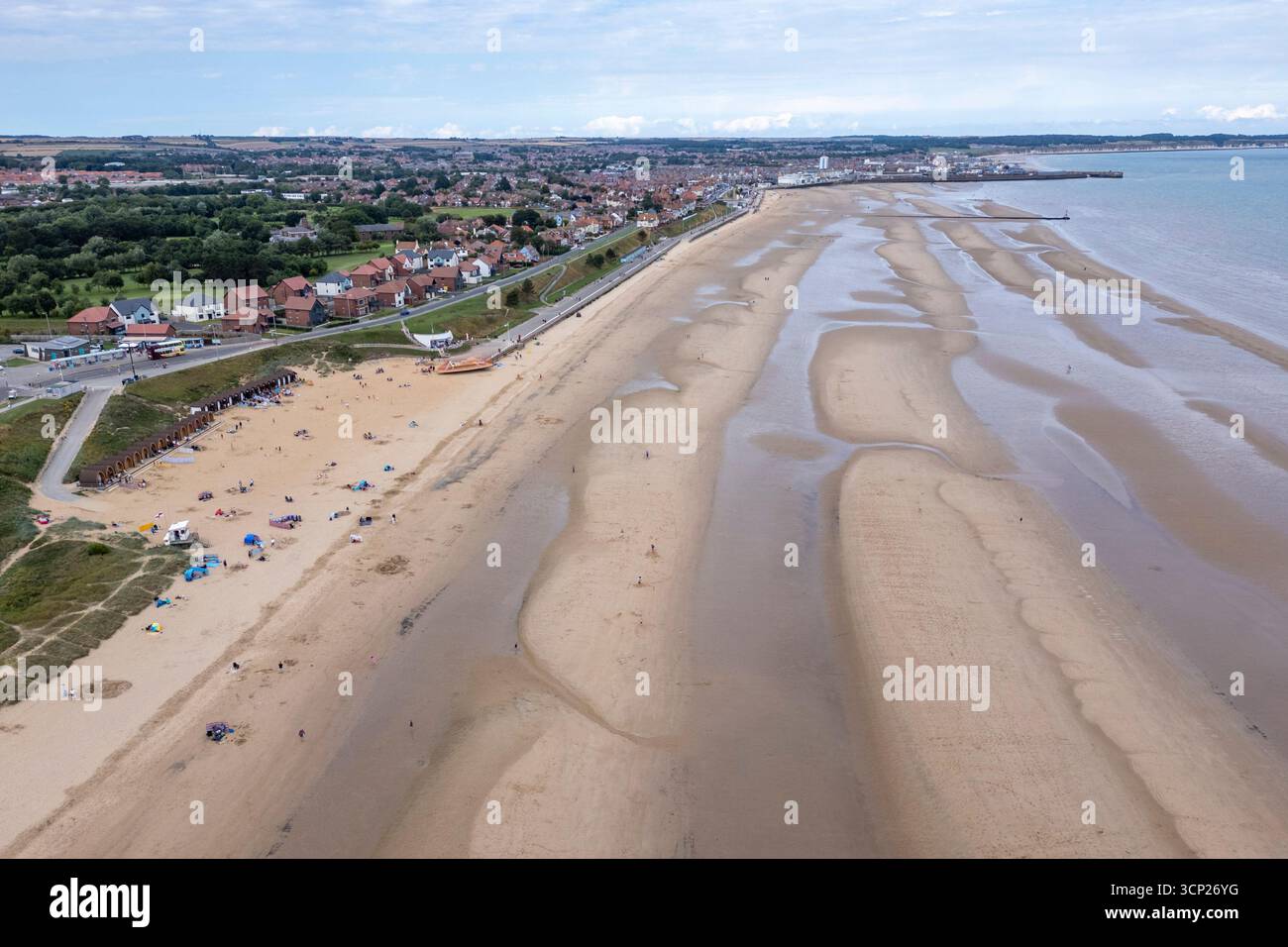 Vista aerea di Bridlington South Beach (guardando a circa nord), East Riding of Yorkshire, Regno Unito. Foto Stock