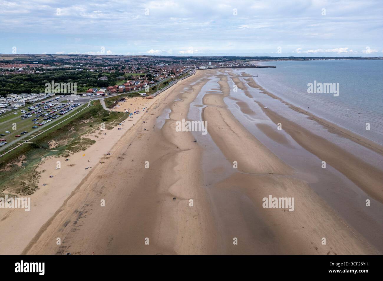Vista aerea di Bridlington South Beach (guardando a circa nord), East Riding of Yorkshire, Regno Unito. Foto Stock